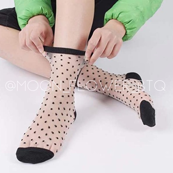 Polka Dot Sheer Mesh Transparent Nylon Socks Black - Picture 7 of 10
